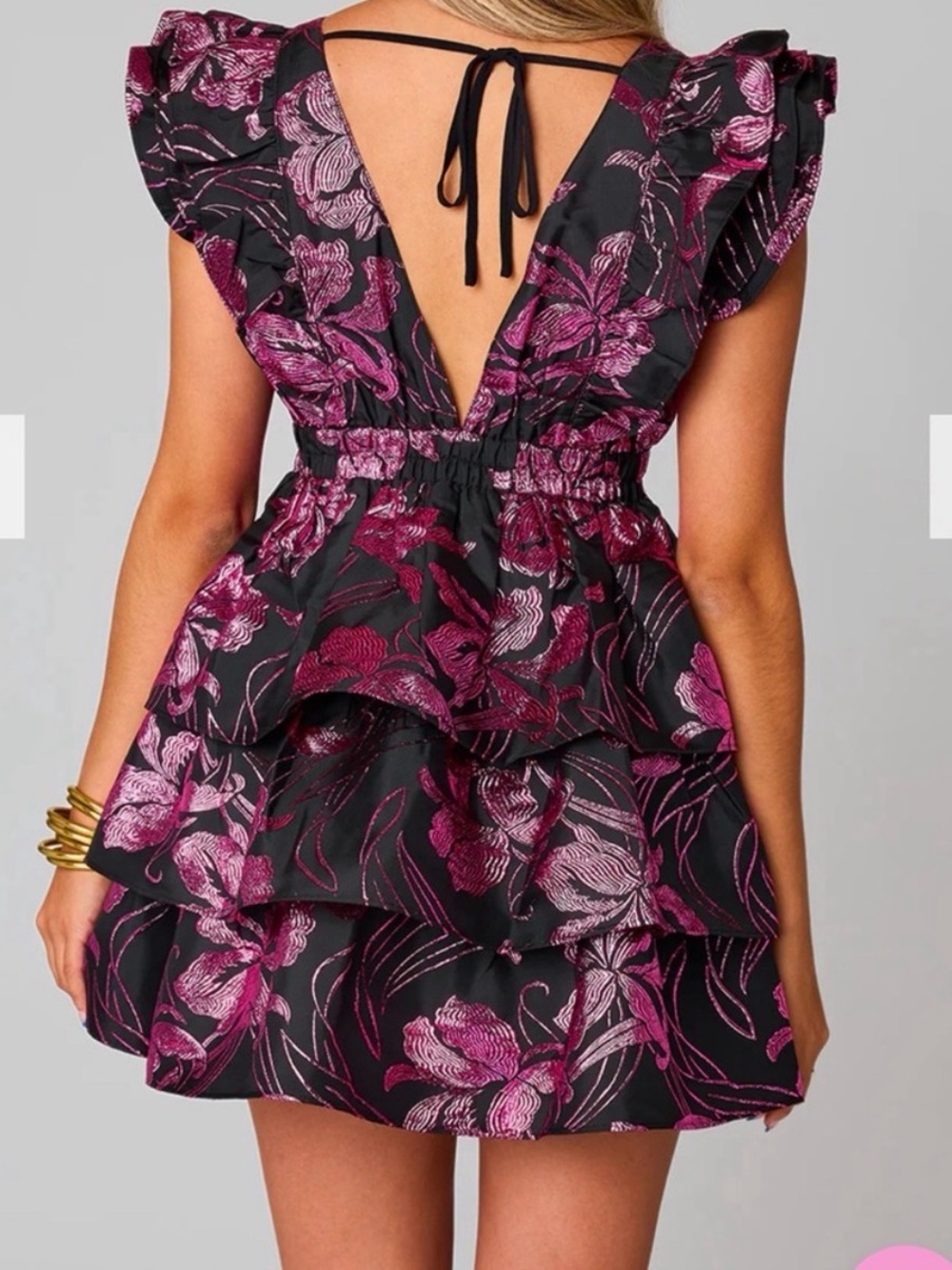 Buddy Love Black Mini Dress with Pink Floral Jacquard - Picture 2 of 5